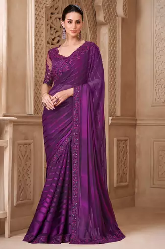 Mulberry pattern georgette saree with tussar silk blouse