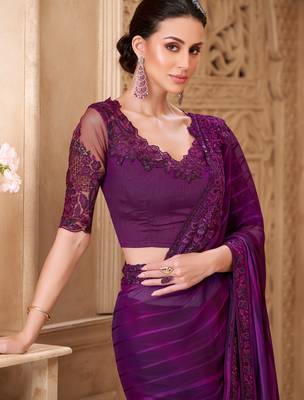 Mulberry pattern georgette saree with tussar silk blend blouse 2