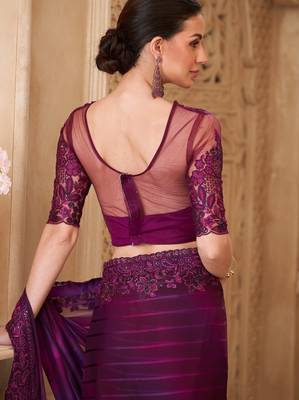 Mulberry pattern georgette saree with tussar silk blend blouse 4