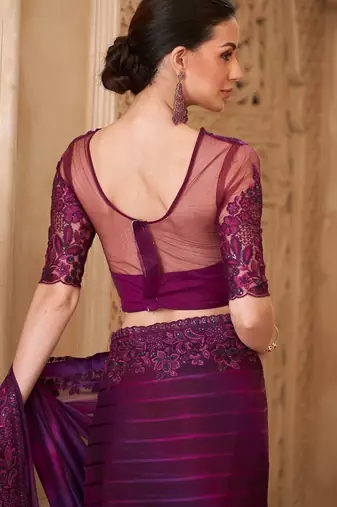 Mulberry pattern georgette saree with tussar silk blend blouse