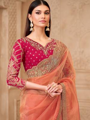 Gold sparkle georgette silk blend saree with brocade weave blouse 2