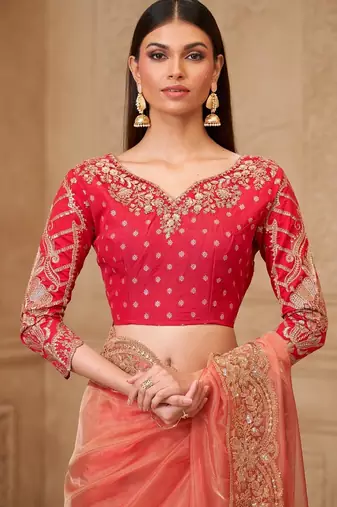 Gold sparkle georgette silk blend saree with brocade weave blouse