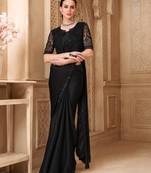 Black satin georgette saree with designer jacket blouse