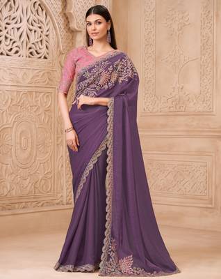 Soft sparkle georgette saree with satin silk blend blouse 1