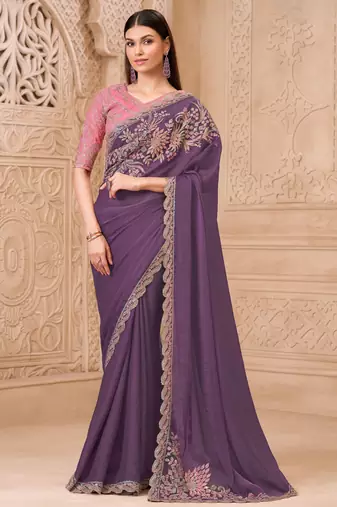 Soft sparkle georgette saree with satin silk blouse