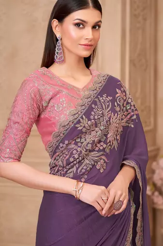 Soft sparkle georgette saree with satin silk blend blouse