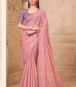Pink crush satin georgette saree with silk blouse