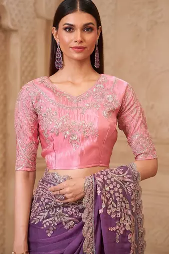 Soft sparkle georgette saree with satin silk blend blouse