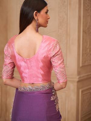 Soft sparkle georgette saree with satin silk blend blouse 4