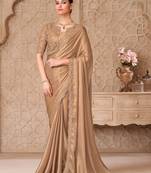 Gold shimmer satin georgette saree with jacket blouse