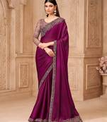 Rich wine satin georgette saree with brocade blouse