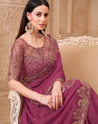 Soft sparkle georgette saree with brocade blouse 2