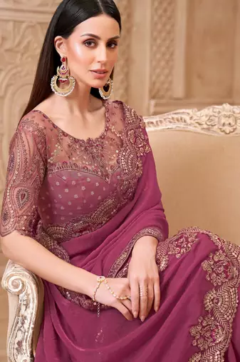 Soft sparkle georgette saree with brocade blouse