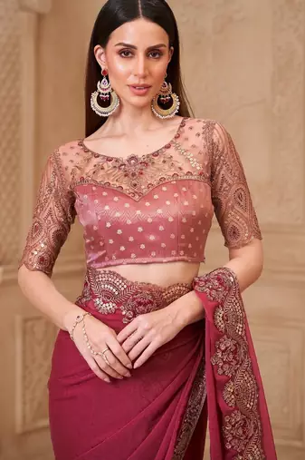 Soft sparkle georgette saree with brocade blouse