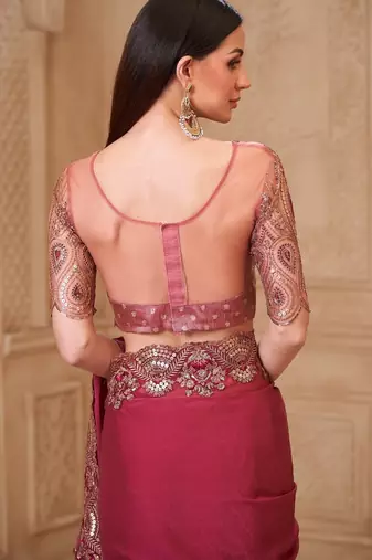 Soft sparkle georgette saree with brocade blouse