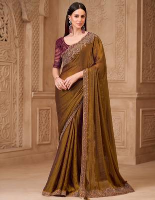 Twinkle satin georgette saree with tussar silk blend blouse 1
