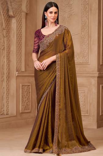 Twinkle satin georgette saree with tussar silk blouse