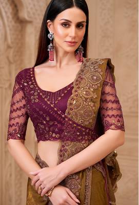 Twinkle satin georgette saree with tussar silk blend blouse 2