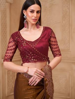 Twinkle satin georgette saree with tussar silk blend blouse 3