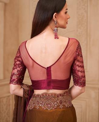 Twinkle satin georgette saree with tussar silk blend blouse 4