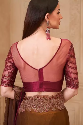 Twinkle satin georgette saree with tussar silk blend blouse
