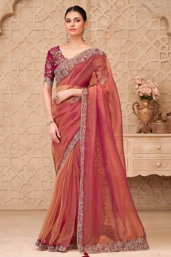 Gold sparkle georgette silk saree with satin silk blouse