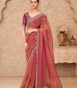 Gold sparkle georgette silk saree with satin silk blouse