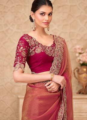 Gold sparkle georgette silk blend saree with satin silk blend blouse 2