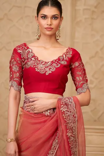 Gold sparkle georgette silk blend saree with satin silk blend blouse