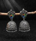 Silver color peacock feather oxidised earrings