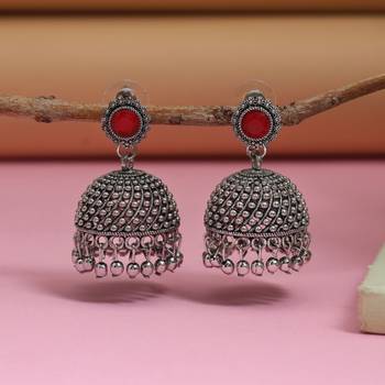 Red color oxidised earrings 1