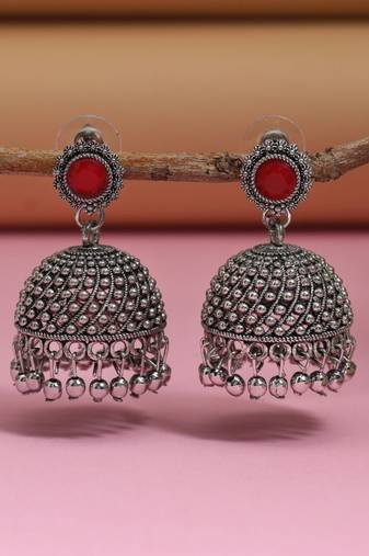Red color oxidised earrings