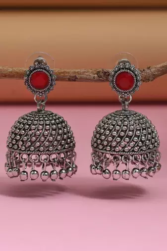 Red color oxidised earrings