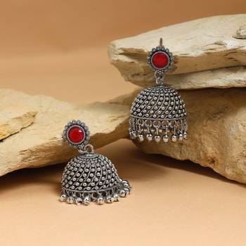 Red color oxidised earrings 2