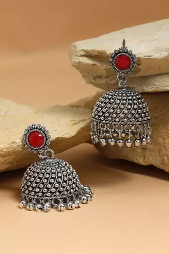 Red color oxidised earrings