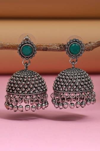 Green color oxidised earrings