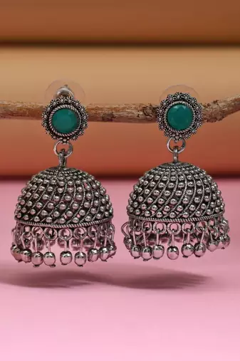 Green color oxidised earrings