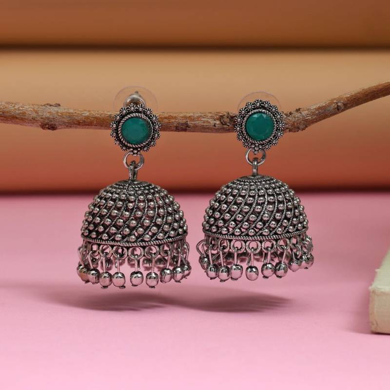 Green color oxidised earrings