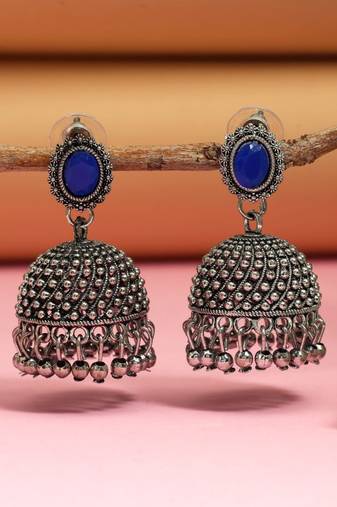 Blue color oxidised earrings