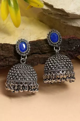 Blue color oxidised earrings