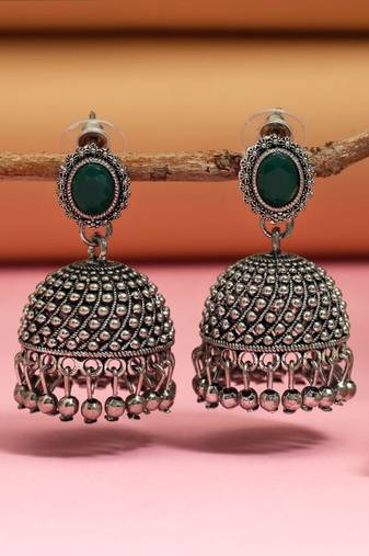 Green color oxidised earrings