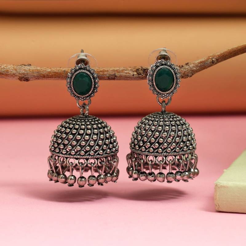 Green color oxidised earrings
