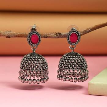 Red color oxidised earrings 1