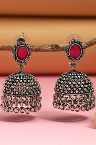 Red color oxidised earrings
