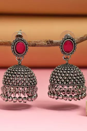 Red color oxidised earrings