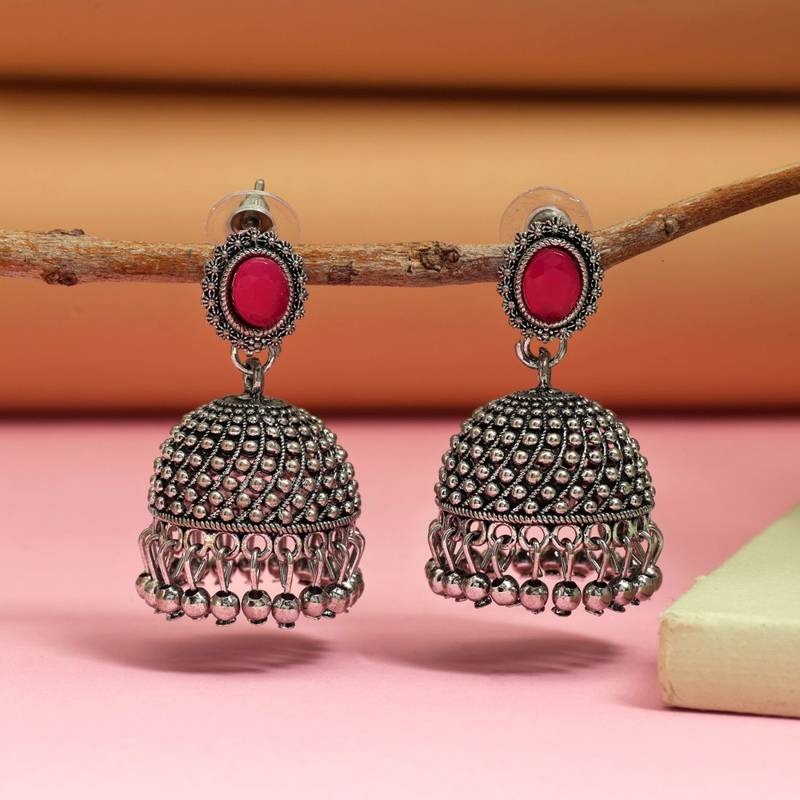 Red color oxidised earrings