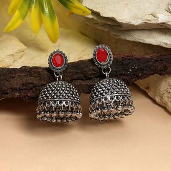Red color oxidised earrings 2