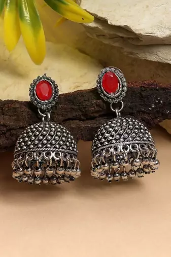 Red color oxidised earrings