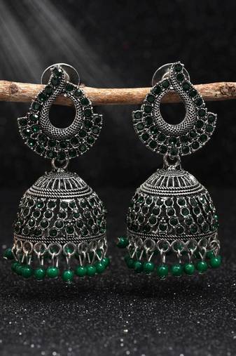 Green color oxidised earrings