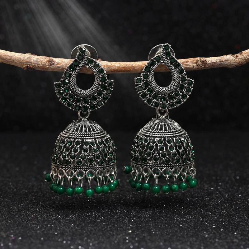 Green color oxidised earrings